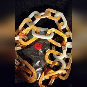 Vintage brown-white leopard-type colors, link necklace